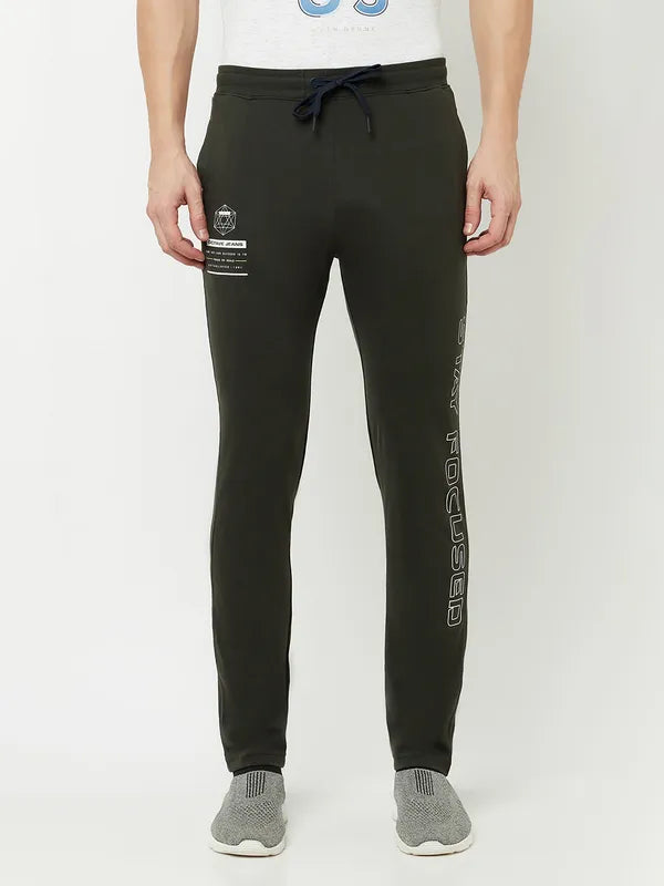 Men Dark Olive Solid Slim-Fit Track Pants