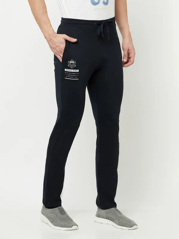 Octave Men Navy Blue Solid Cotton Track Pants