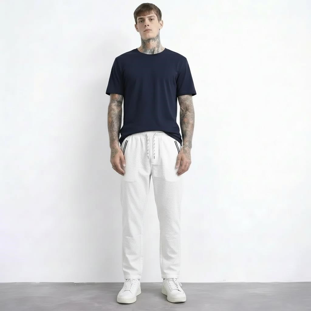 Men Off White Regular Fit Textured Joggers