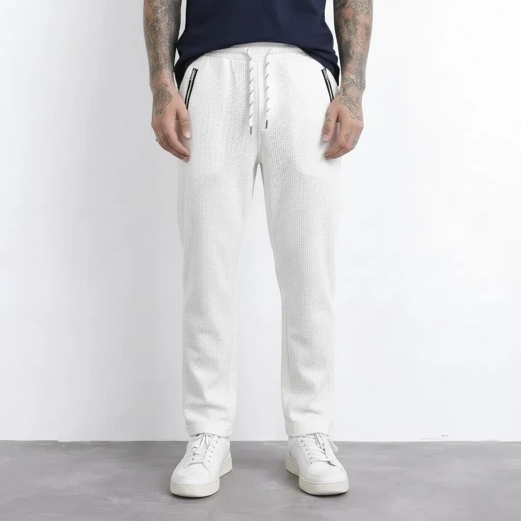 Men Off White Regular Fit Textured Joggers