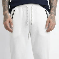Men Off White Regular Fit Textured Joggers