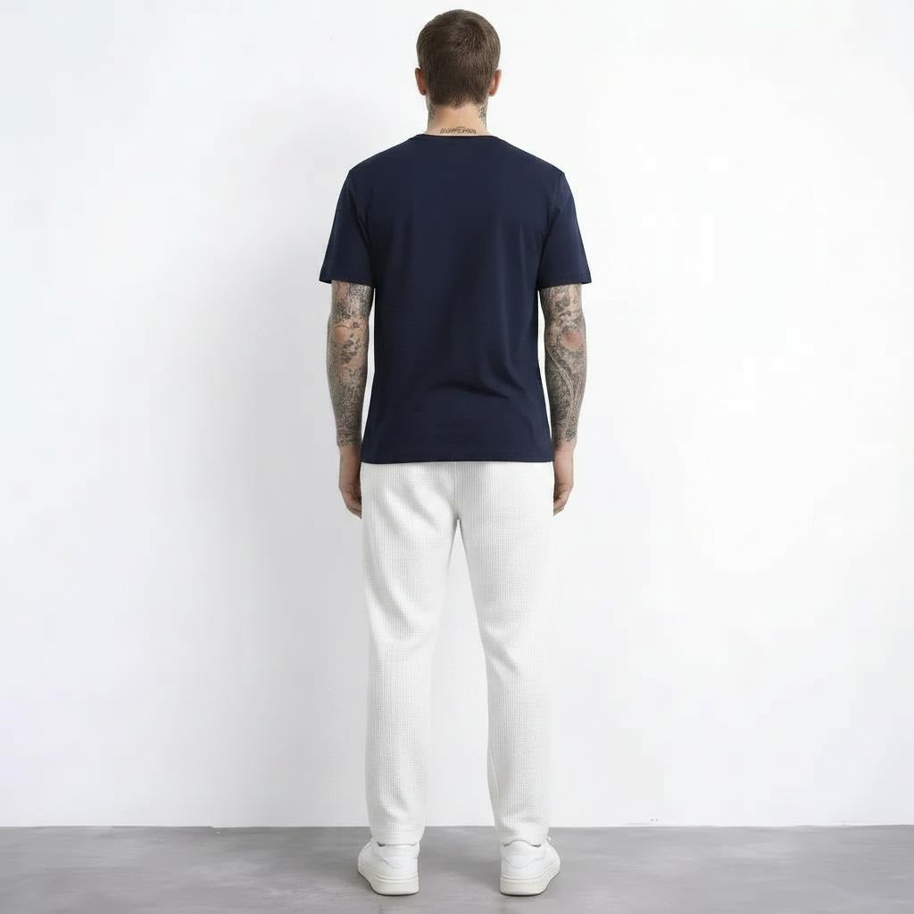 Men Off White Regular Fit Textured Joggers