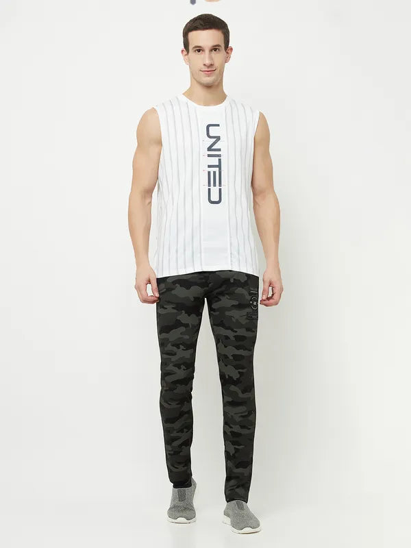 Octave Men Black Camouflage Printed Cotton Track Pants