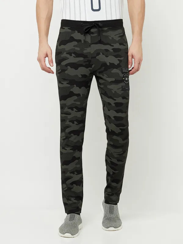 Octave Men Black Camouflage Printed Cotton Track Pants