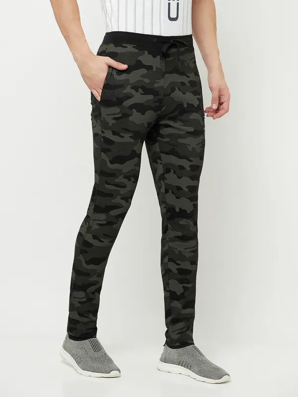 Octave Men Black Camouflage Printed Cotton Track Pants