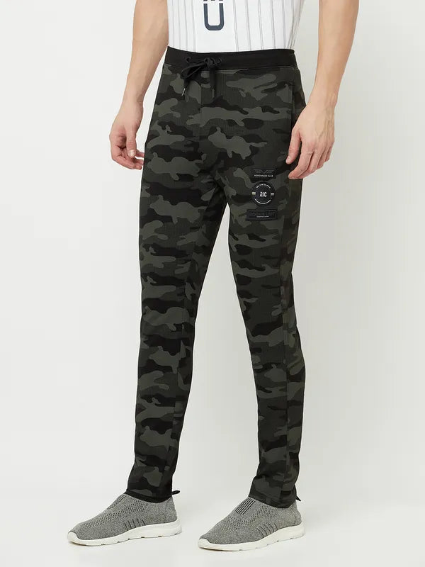 Octave Men Black Camouflage Printed Cotton Track Pants