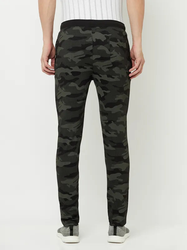 Octave Men Black Camouflage Printed Cotton Track Pants