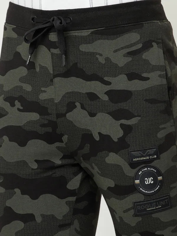 Octave Men Black Camouflage Printed Cotton Track Pants