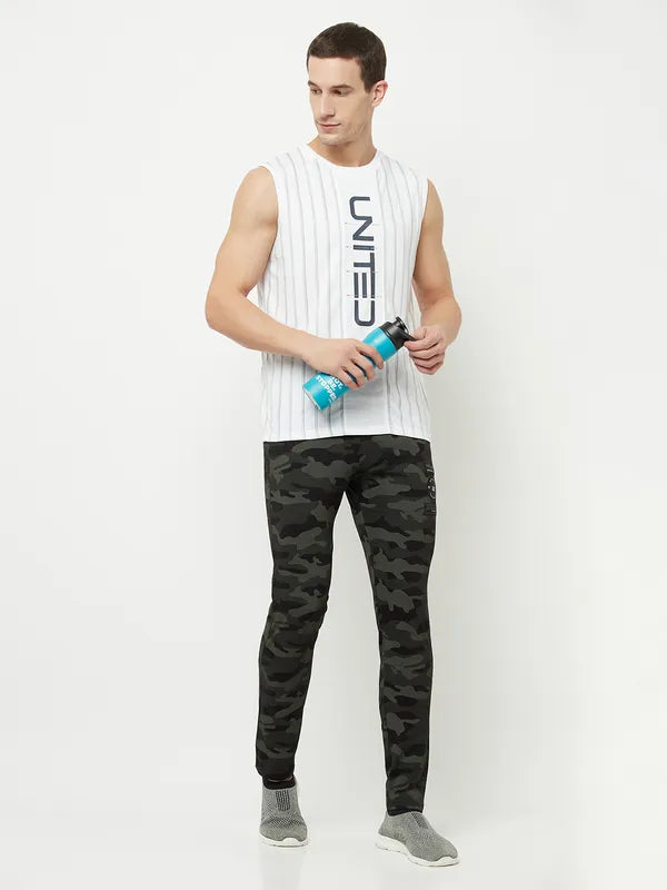 Octave Men Black Camouflage Printed Cotton Track Pants