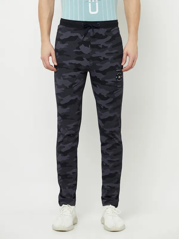 Octave Men Navy Blue Camouflage Printed Cotton Track Pants