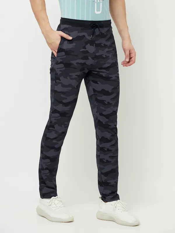 Octave Men Navy Blue Camouflage Printed Cotton Track Pants