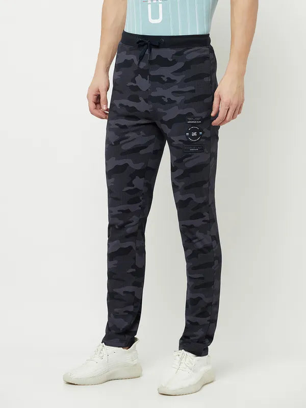 Octave Men Navy Blue Camouflage Printed Cotton Track Pants