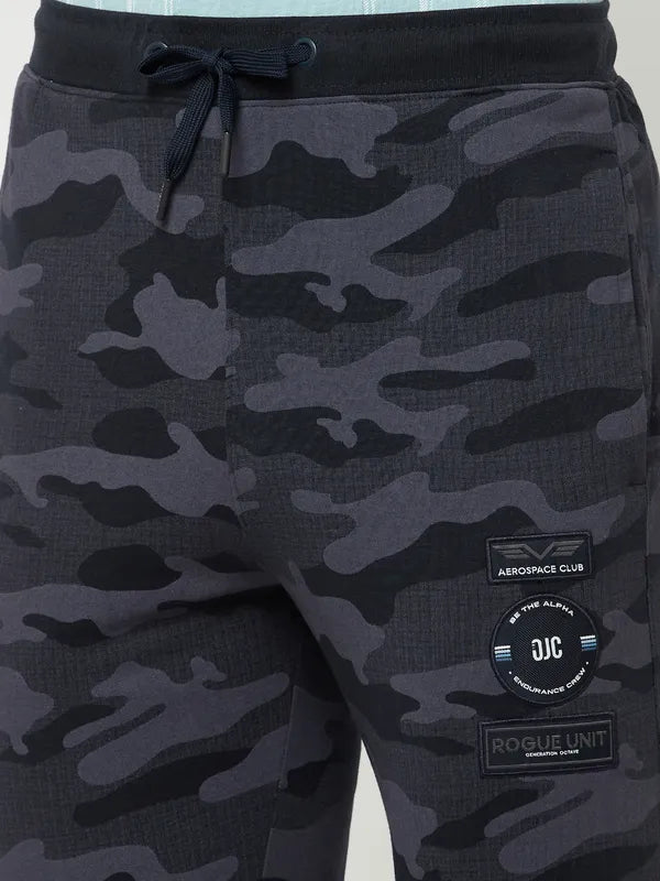 Octave Men Navy Blue Camouflage Printed Cotton Track Pants