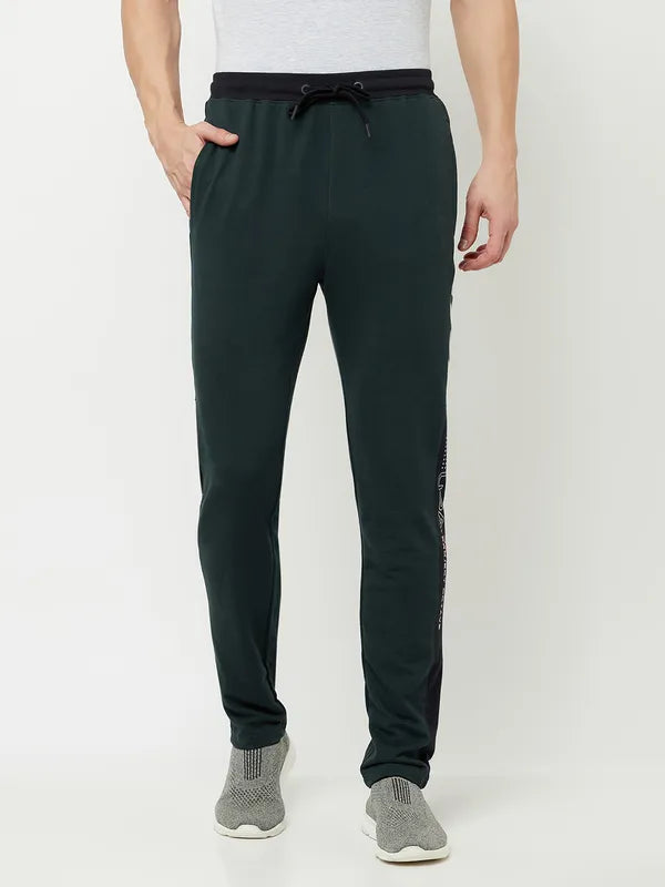 Octave Men Olive Solid Cotton Track Pants