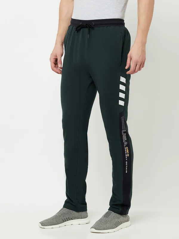 Octave Men Olive Solid Cotton Track Pants