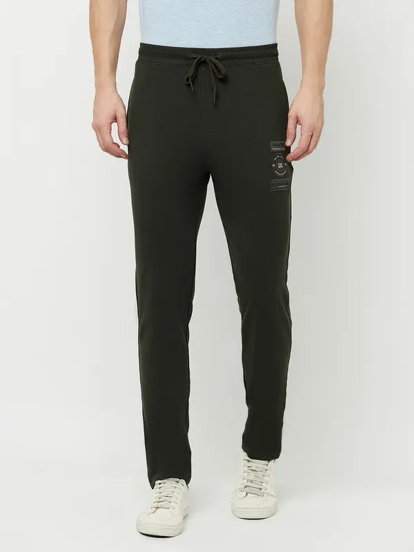 Octave Men Olive Green Solid Cotton Track Pant