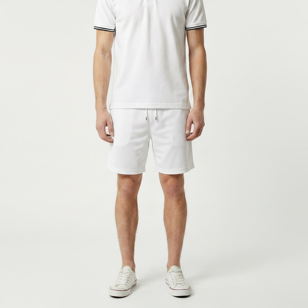Men Off White Solid Shorts