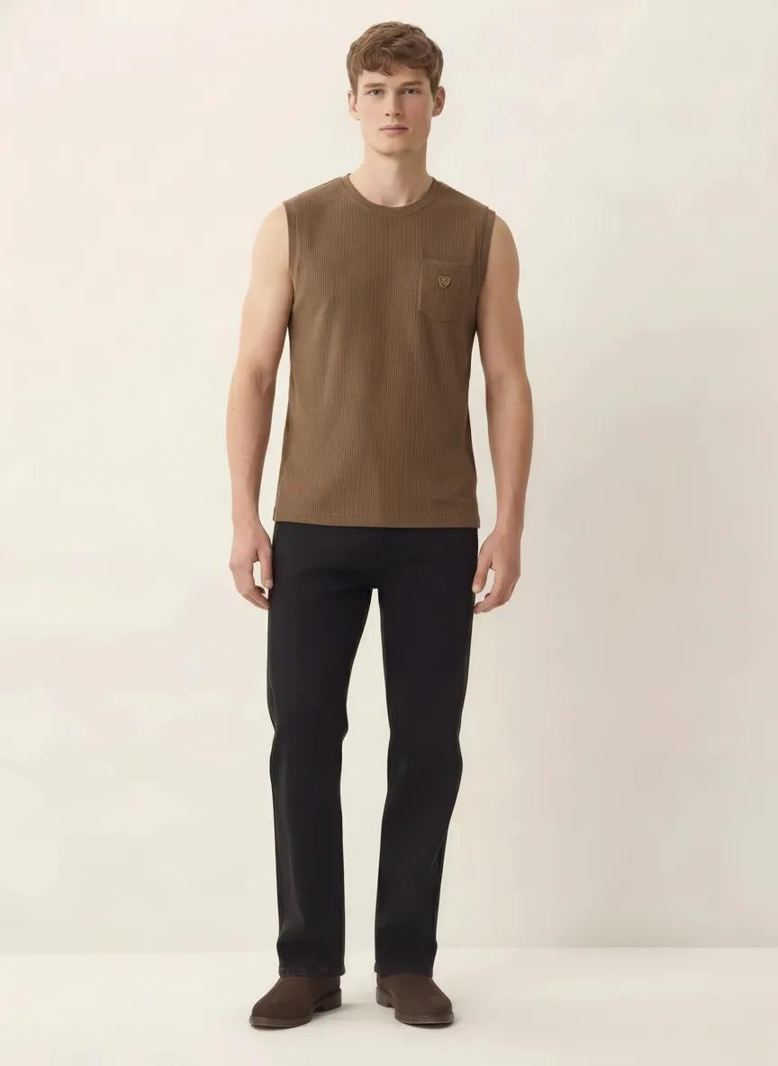 Men Mocha Solid Round Neck T-shirt