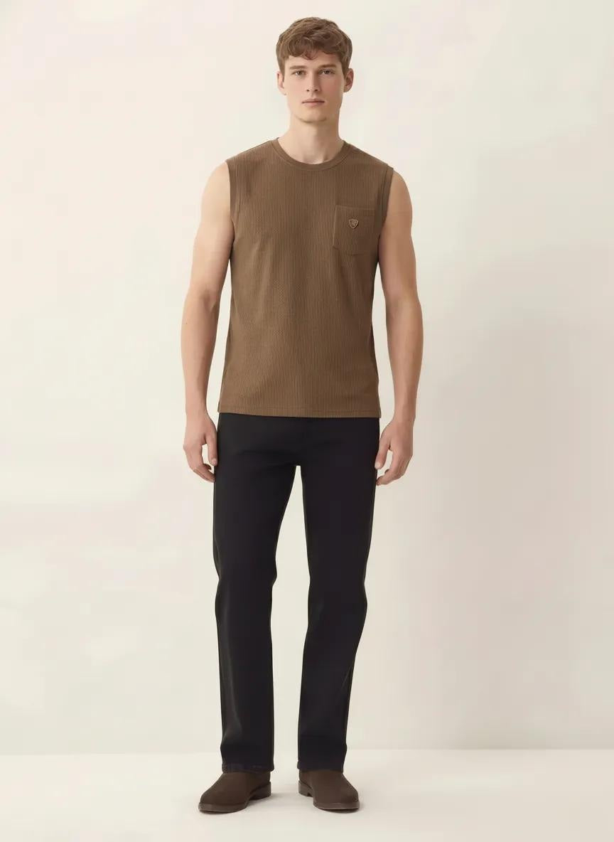 Men Mocha Solid Round Neck T-shirt