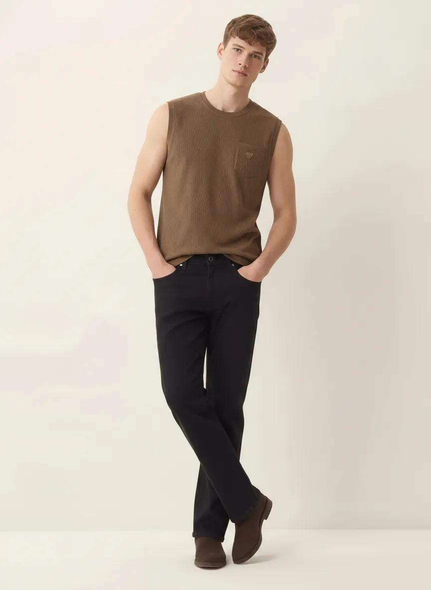 Men Mocha Solid Round Neck T-shirt