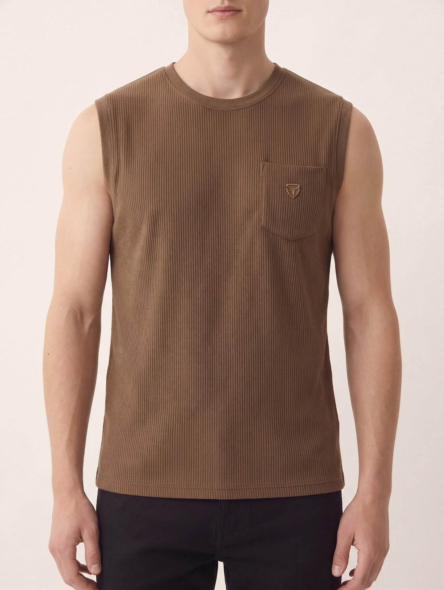 Men Mocha Solid Round Neck T-shirt