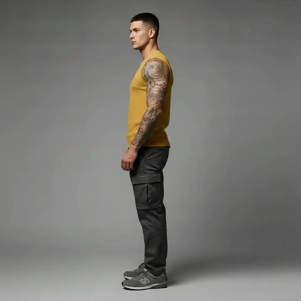 Men Mustard Solid Round Neck T-shirt
