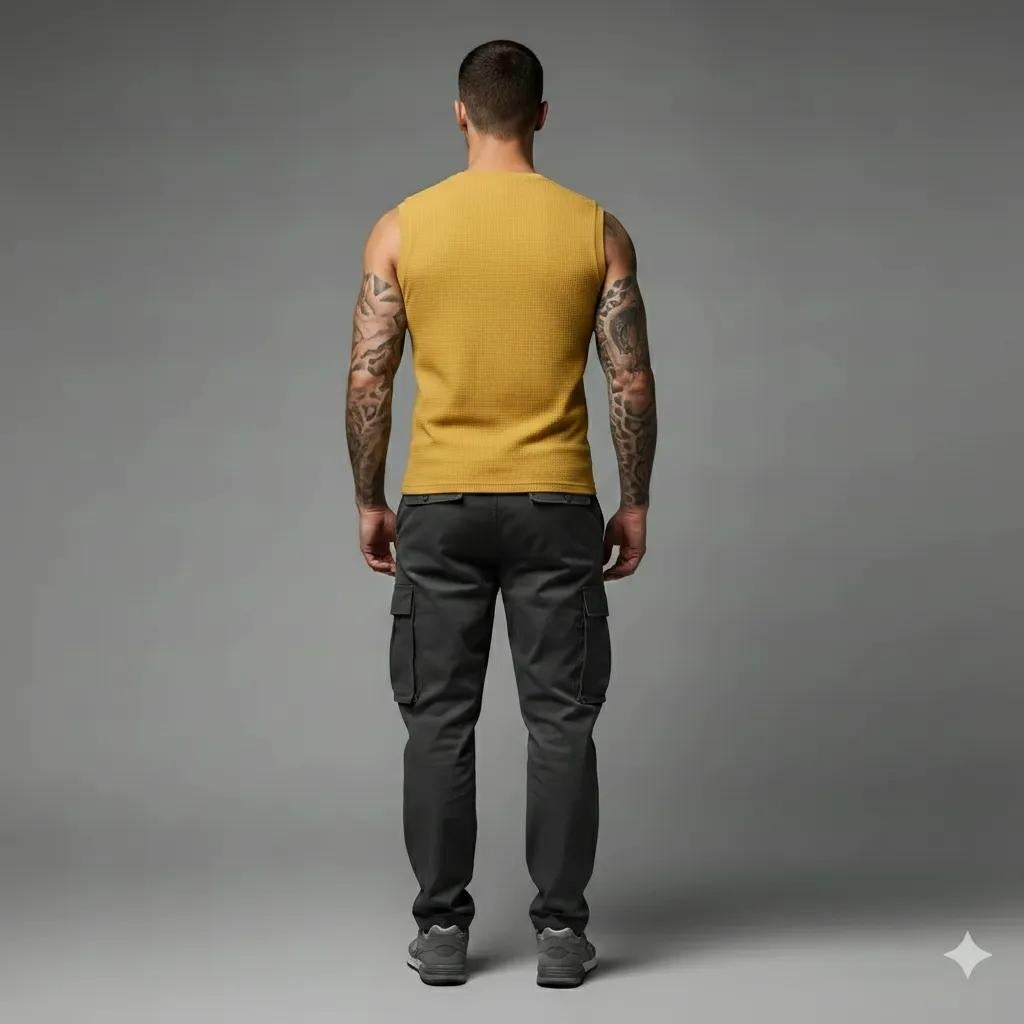 Men Mustard Solid Round Neck T-shirt