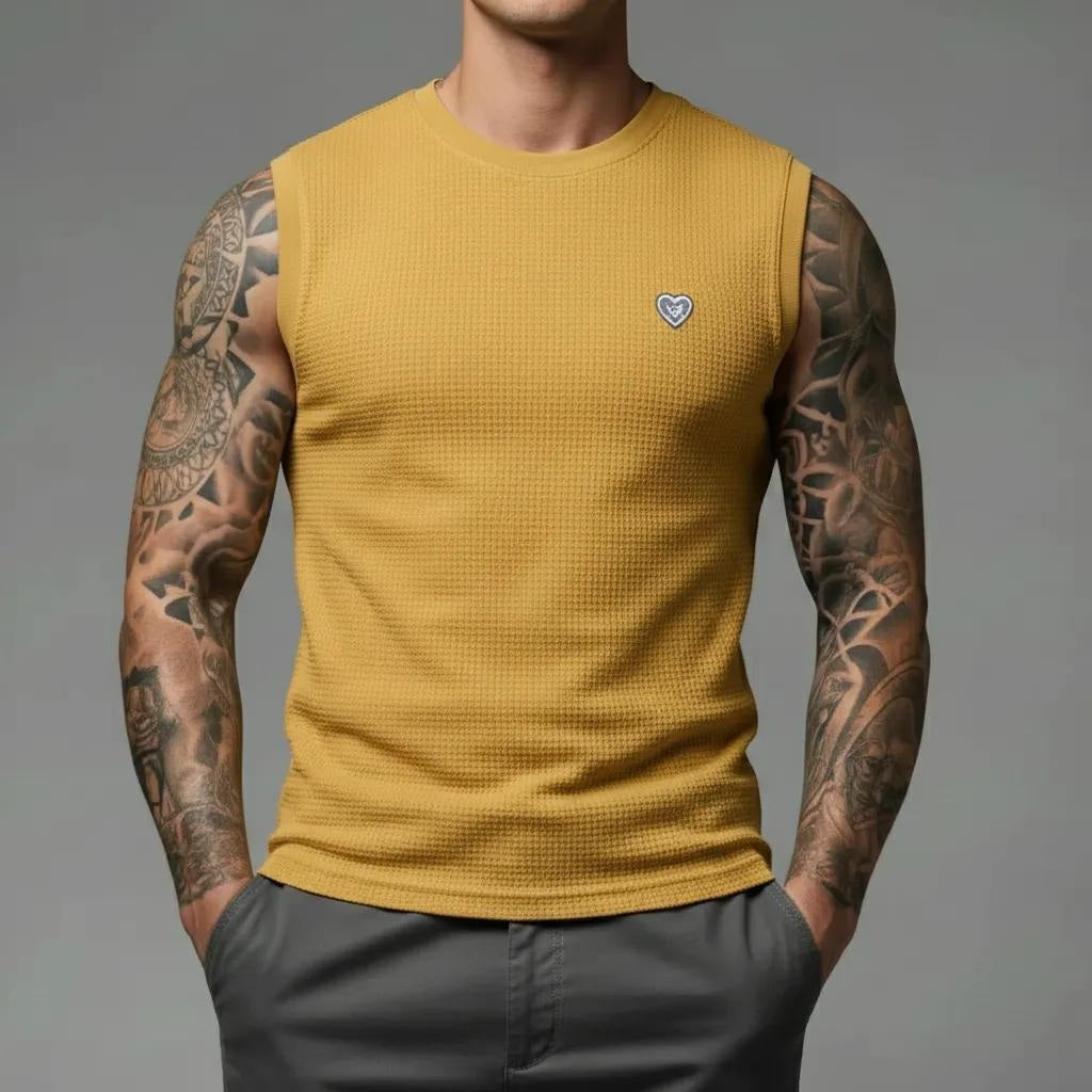 Men Mustard Solid Round Neck T-shirt