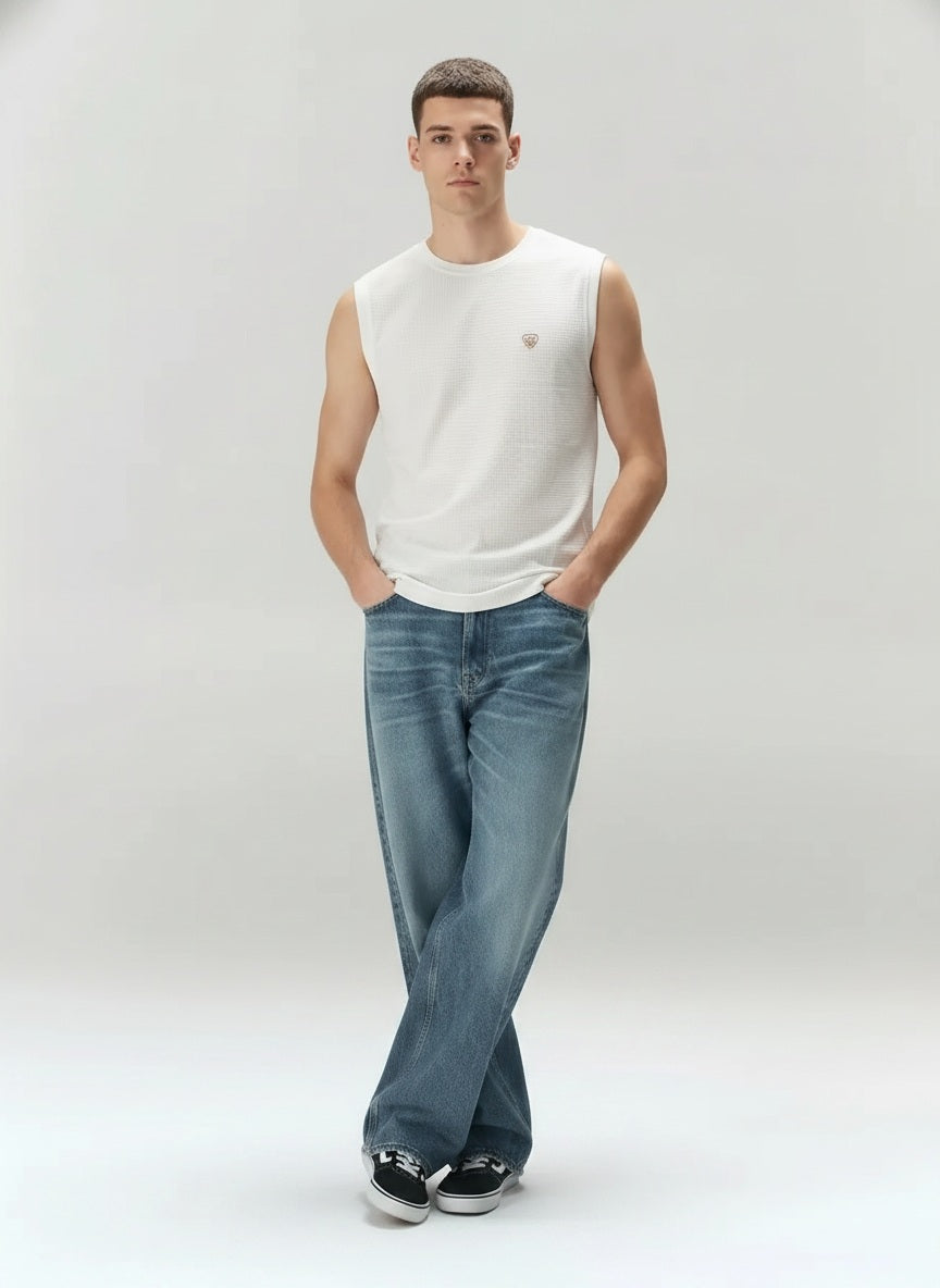 Men Off White Solid Round Neck T-shirt
