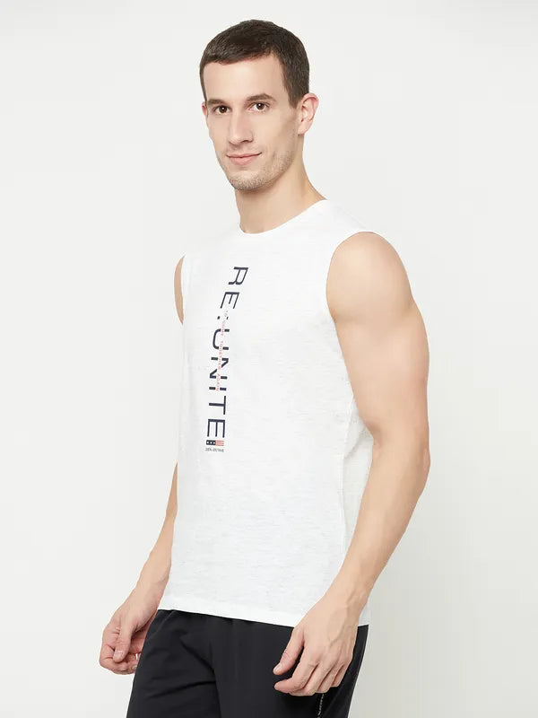 Octave Men White Typography Printed Raw Edge T-Shirt