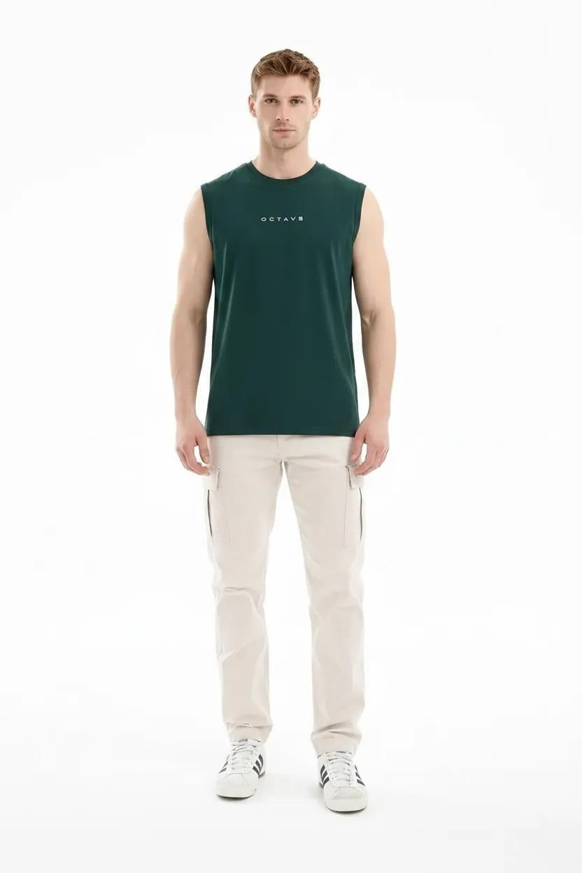 Men Bottle Green Typography Printed T-shirt