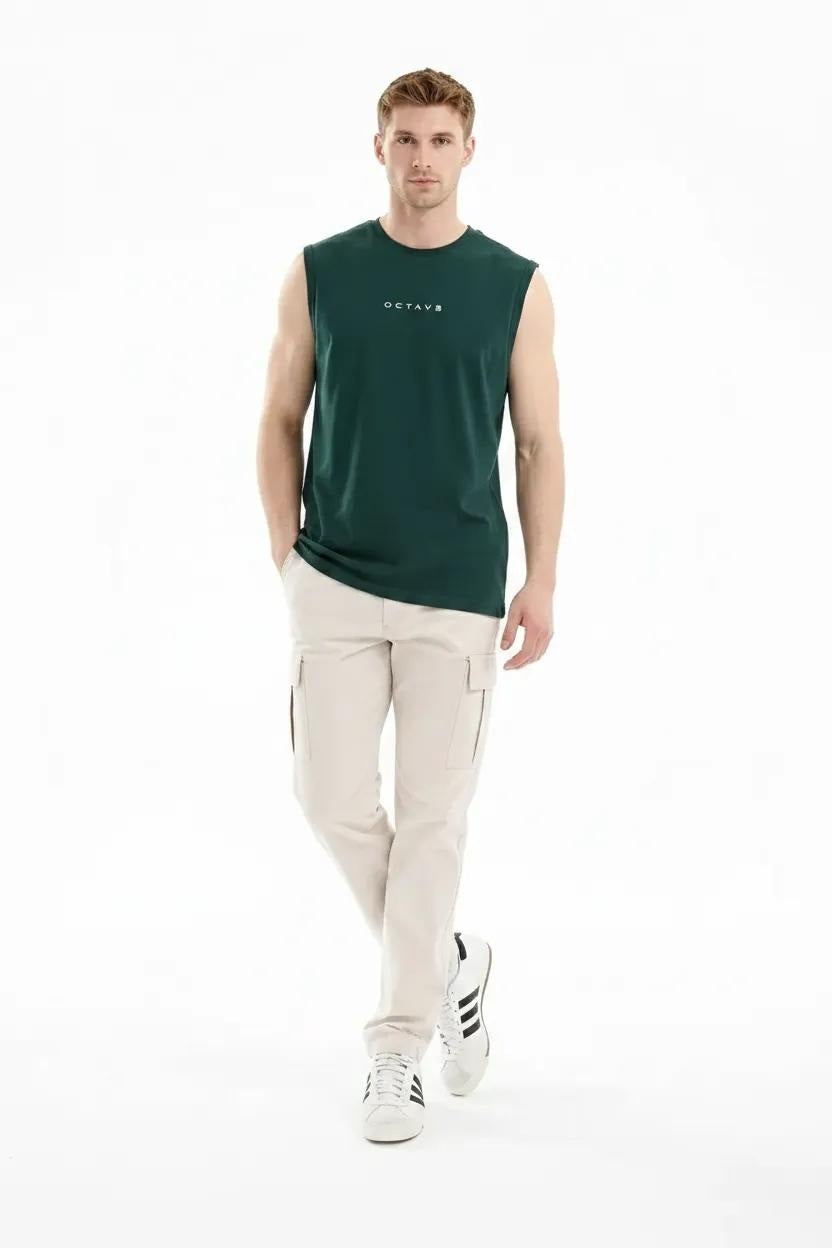 Men Bottle Green Typography Printed T-shirt