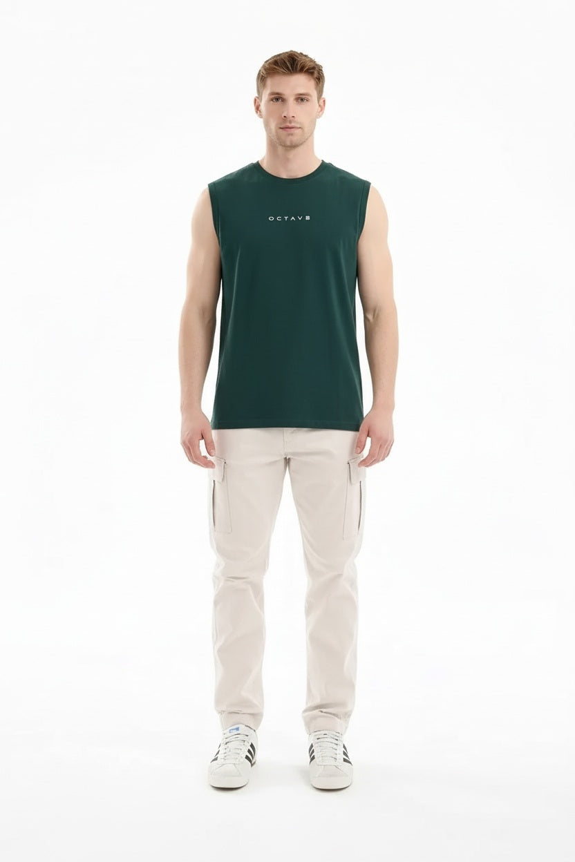 Men Bottle Green Typography Printed T-shirt