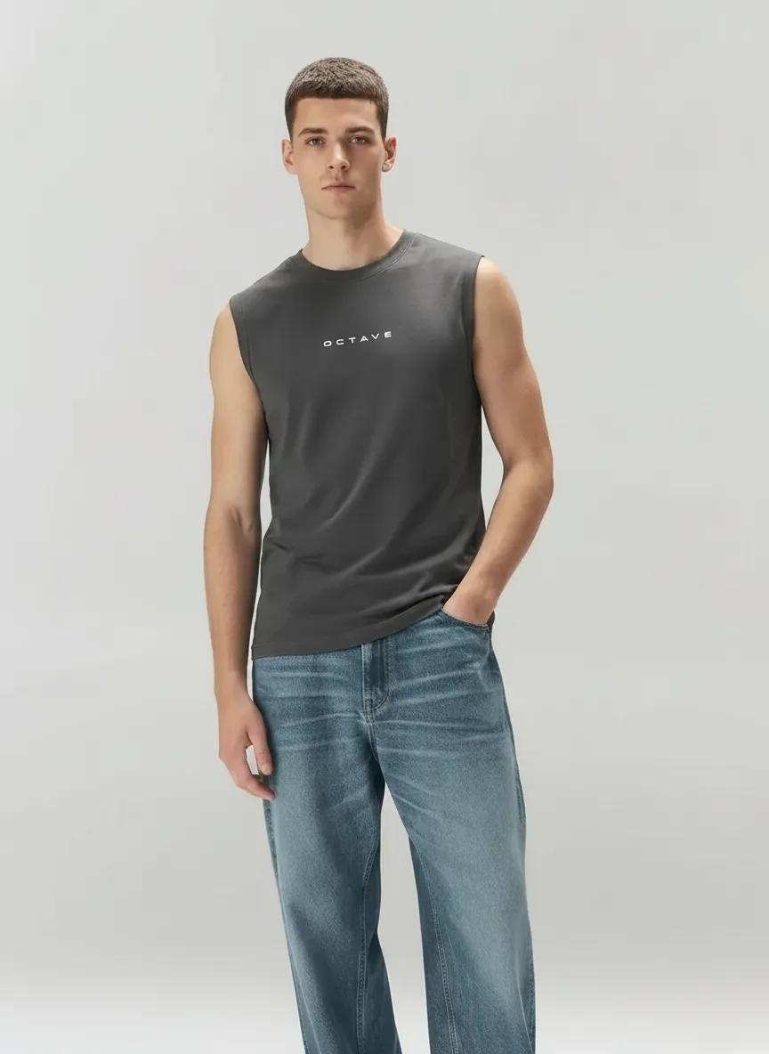 Men Charcoal Brand Logo Printed T-shirt