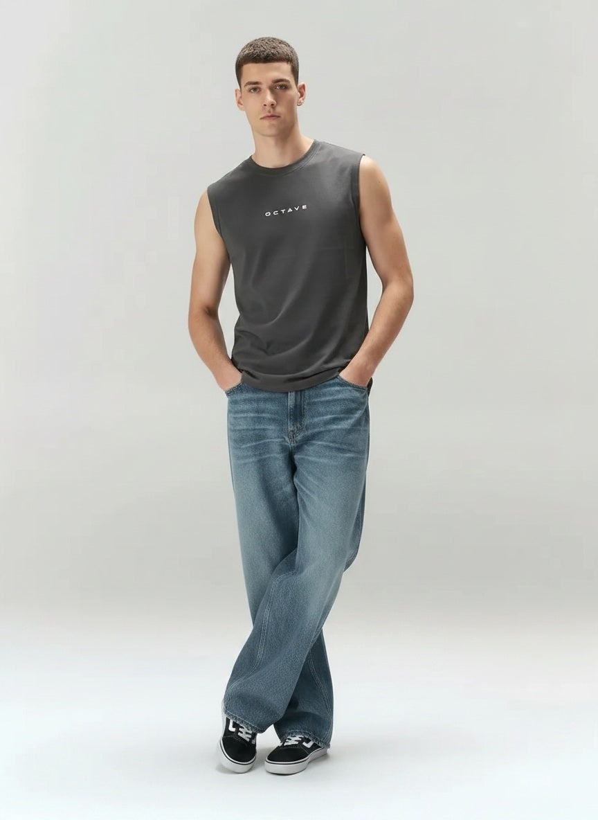 Men Charcoal Brand Logo Printed T-shirt