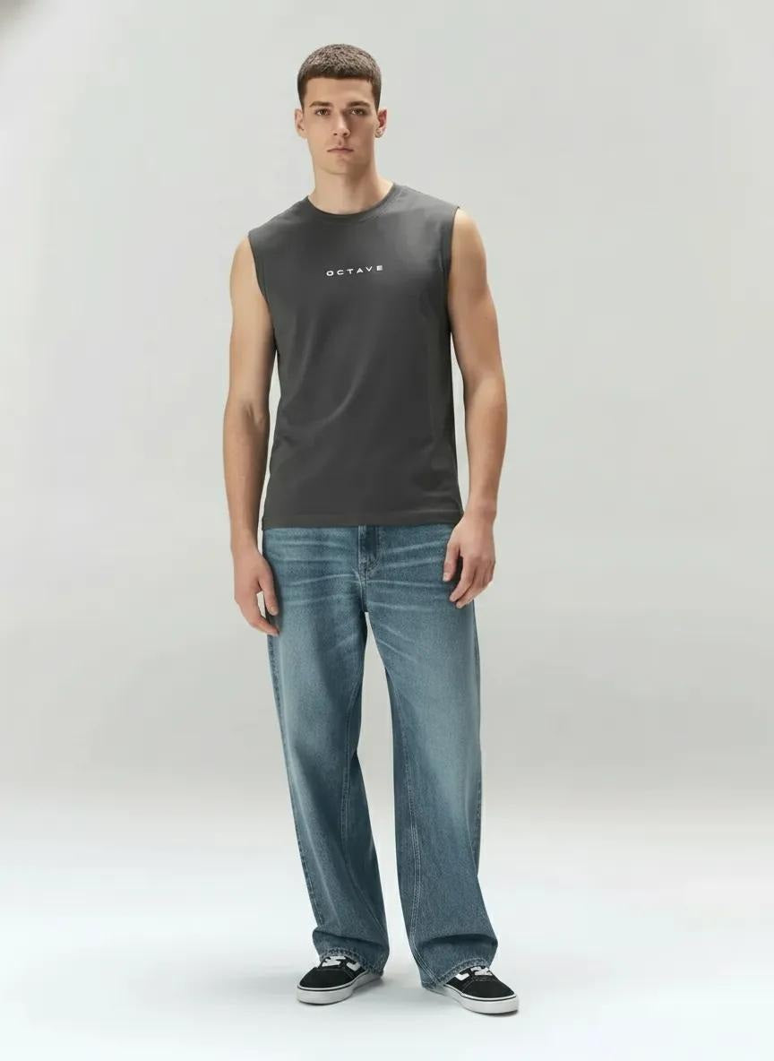 Men Charcoal Brand Logo Printed T-shirt