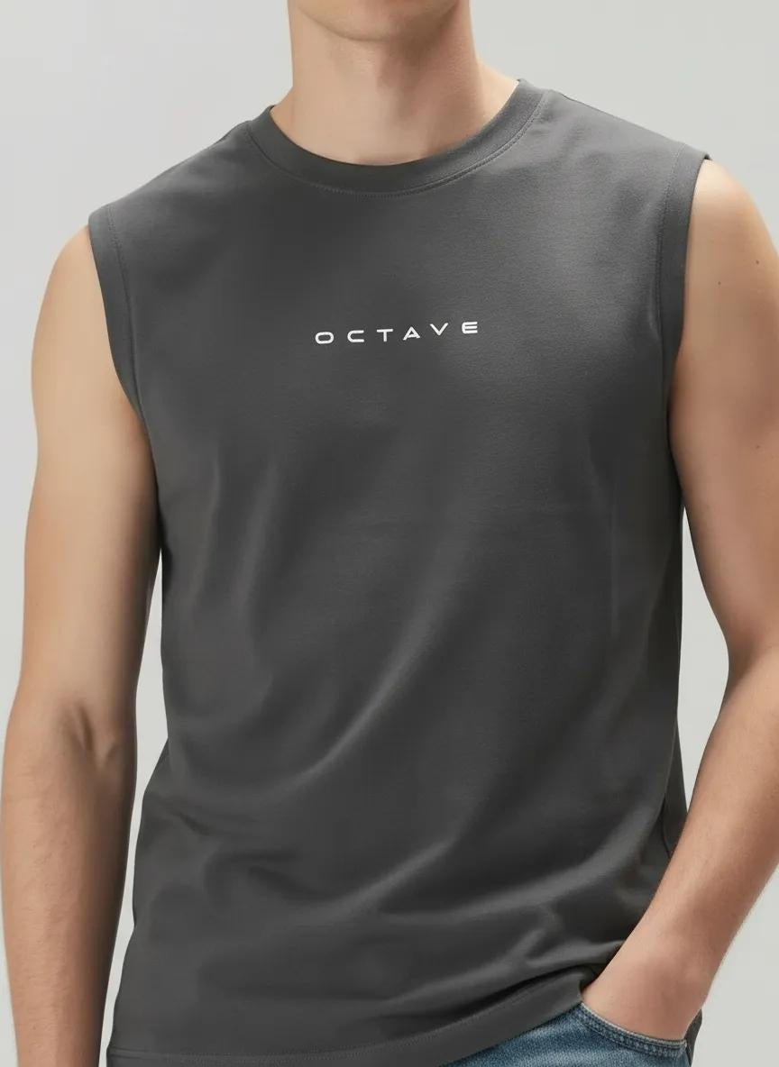 Men Charcoal Brand Logo Printed T-shirt