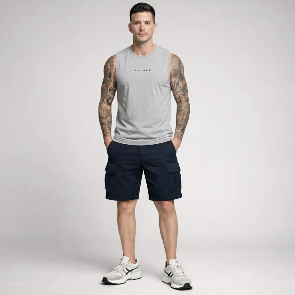 Men Grey Melange Brand Logo T-shirt