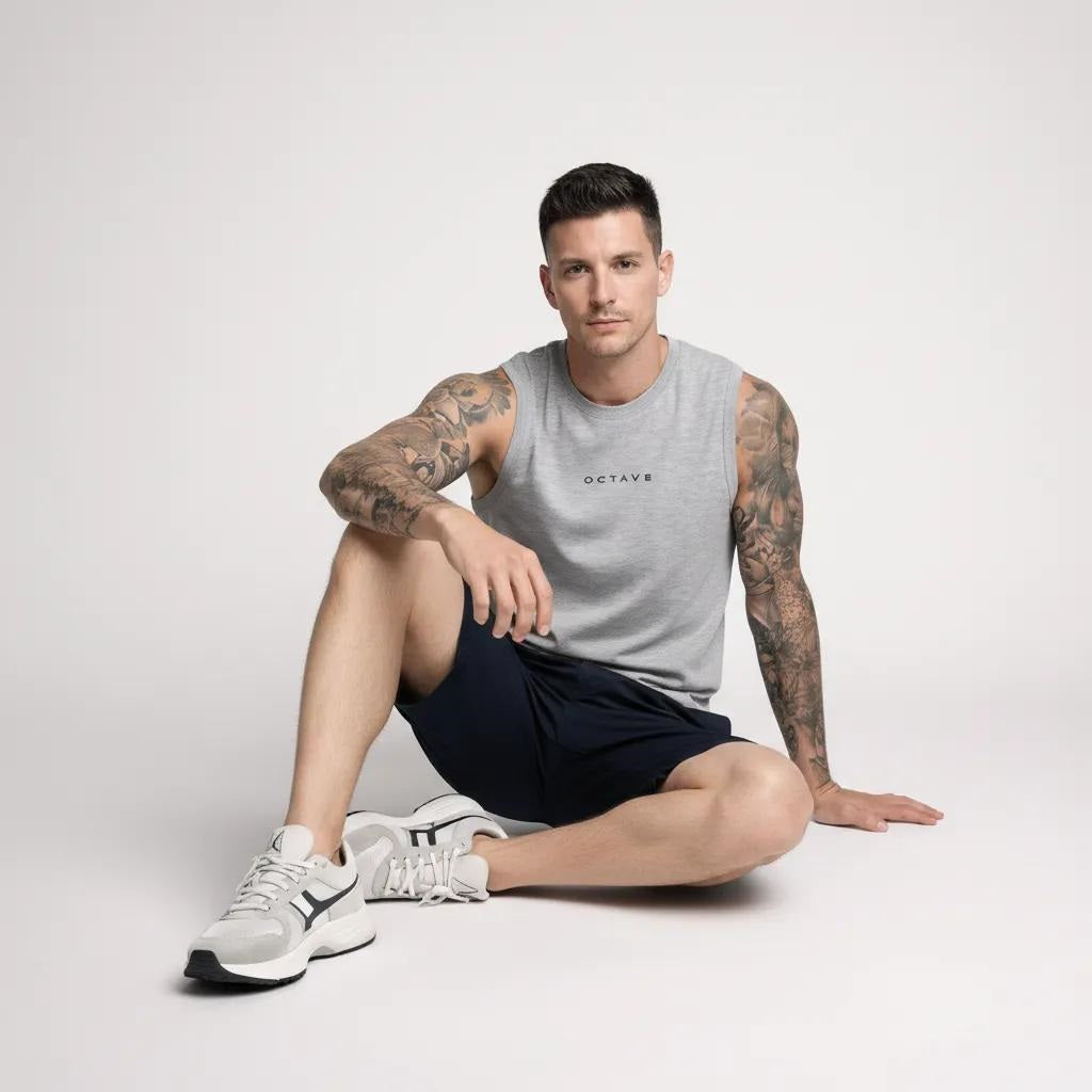 Men Grey Melange Brand Logo T-shirt