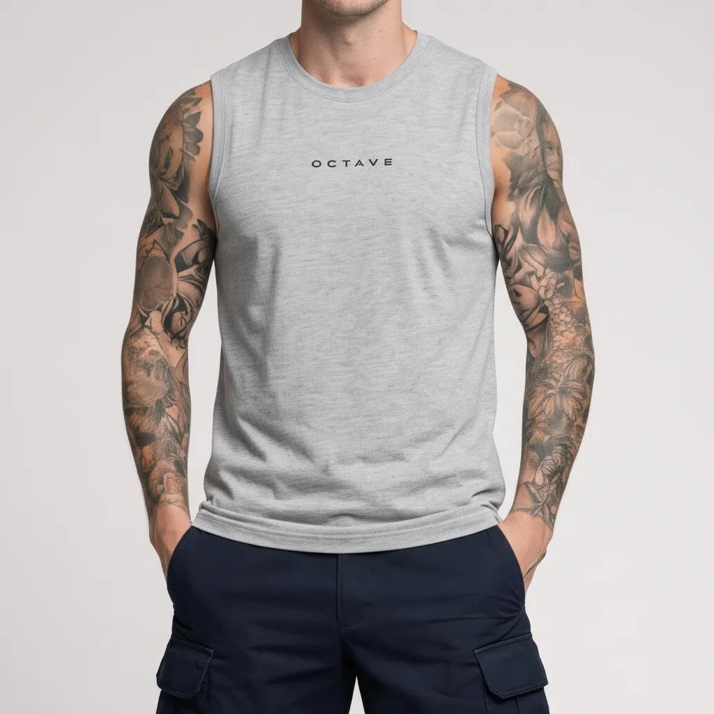 Men Grey Melange Brand Logo T-shirt