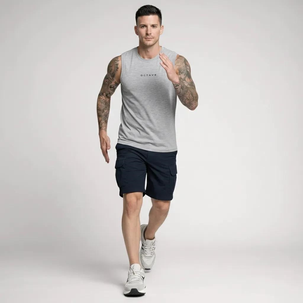 Men Grey Melange Brand Logo T-shirt