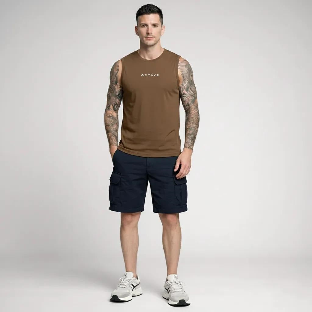 Men Tan Brand Logo Printed T-shirt