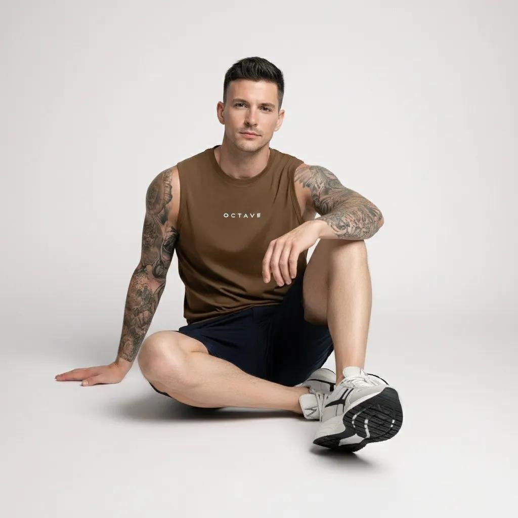 Men Tan Brand Logo Printed T-shirt