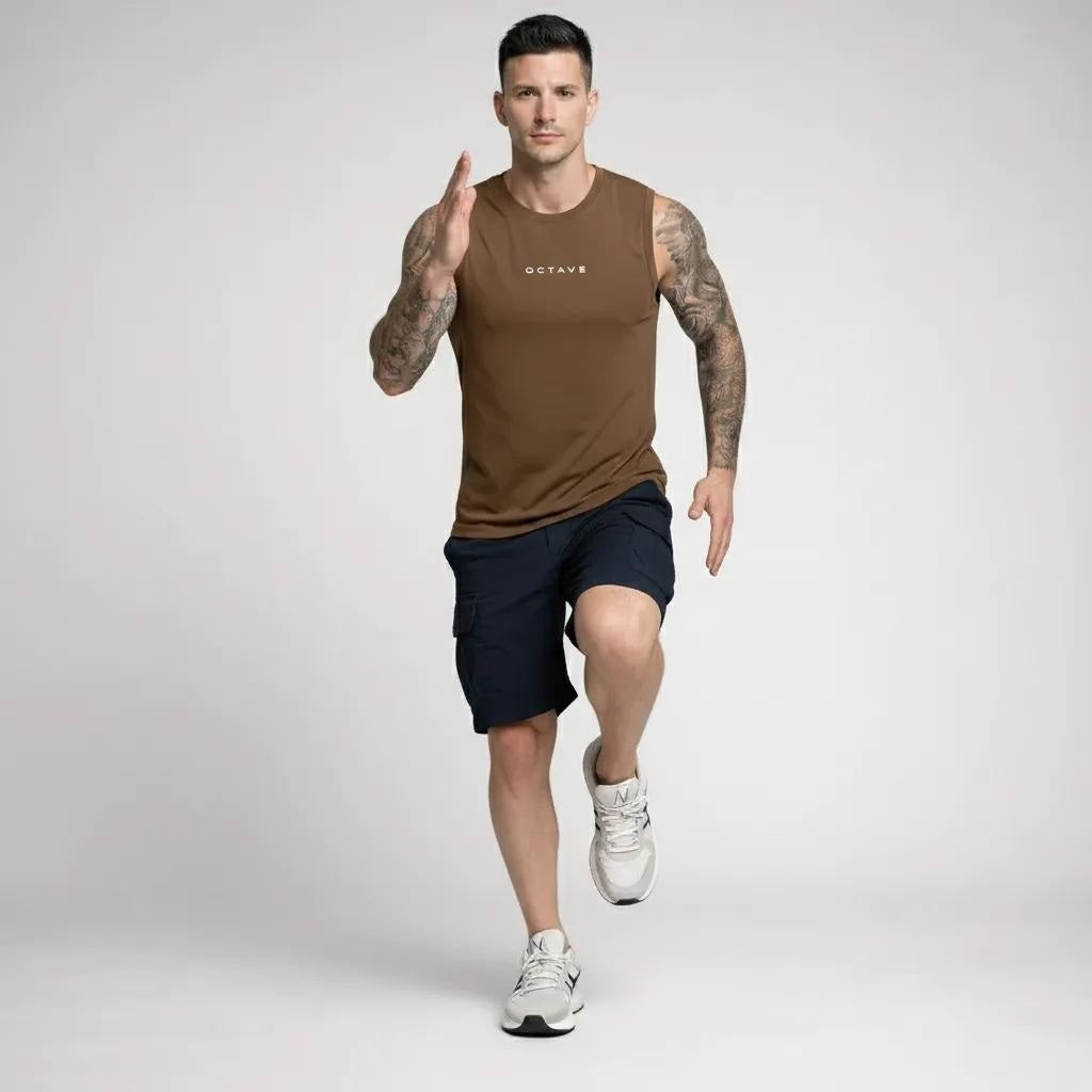 Men Tan Brand Logo Printed T-shirt