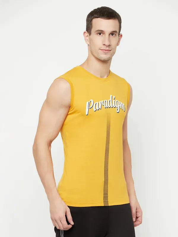 Octave Men Yellow Typography Applique T-Shirt