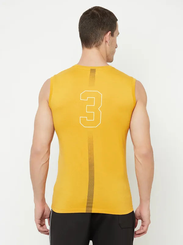Octave Men Yellow Typography Applique T-Shirt