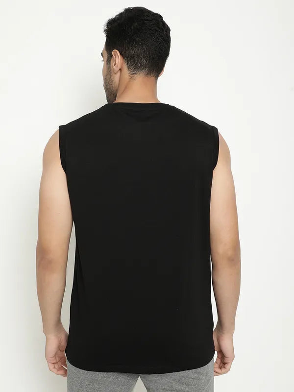 Octave Typography Printed Sleeveless Cotton T-Shirt