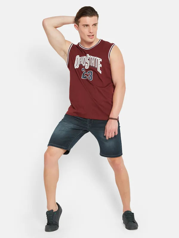 Octave Varsity Printed Round Neck Sleeveless Cotton Casual T-Shirt