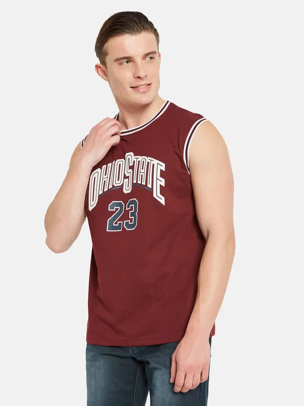 Octave Varsity Printed Round Neck Sleeveless Cotton Casual T-Shirt