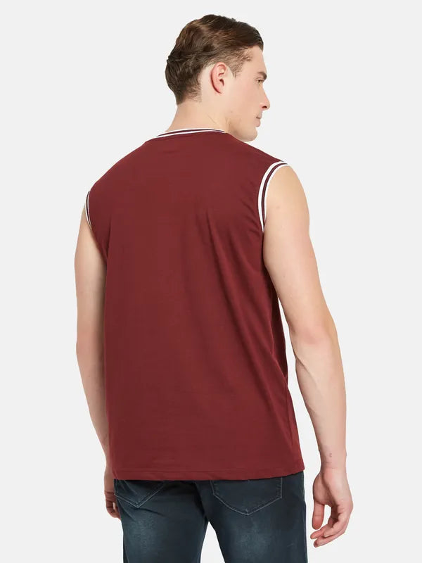 Octave Varsity Printed Round Neck Sleeveless Cotton Casual T-Shirt